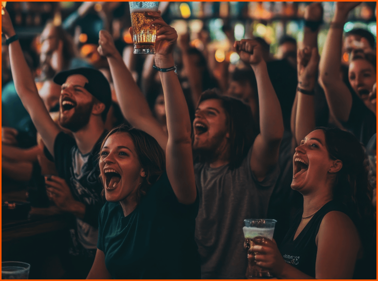 Sports bar packed with fans cheering